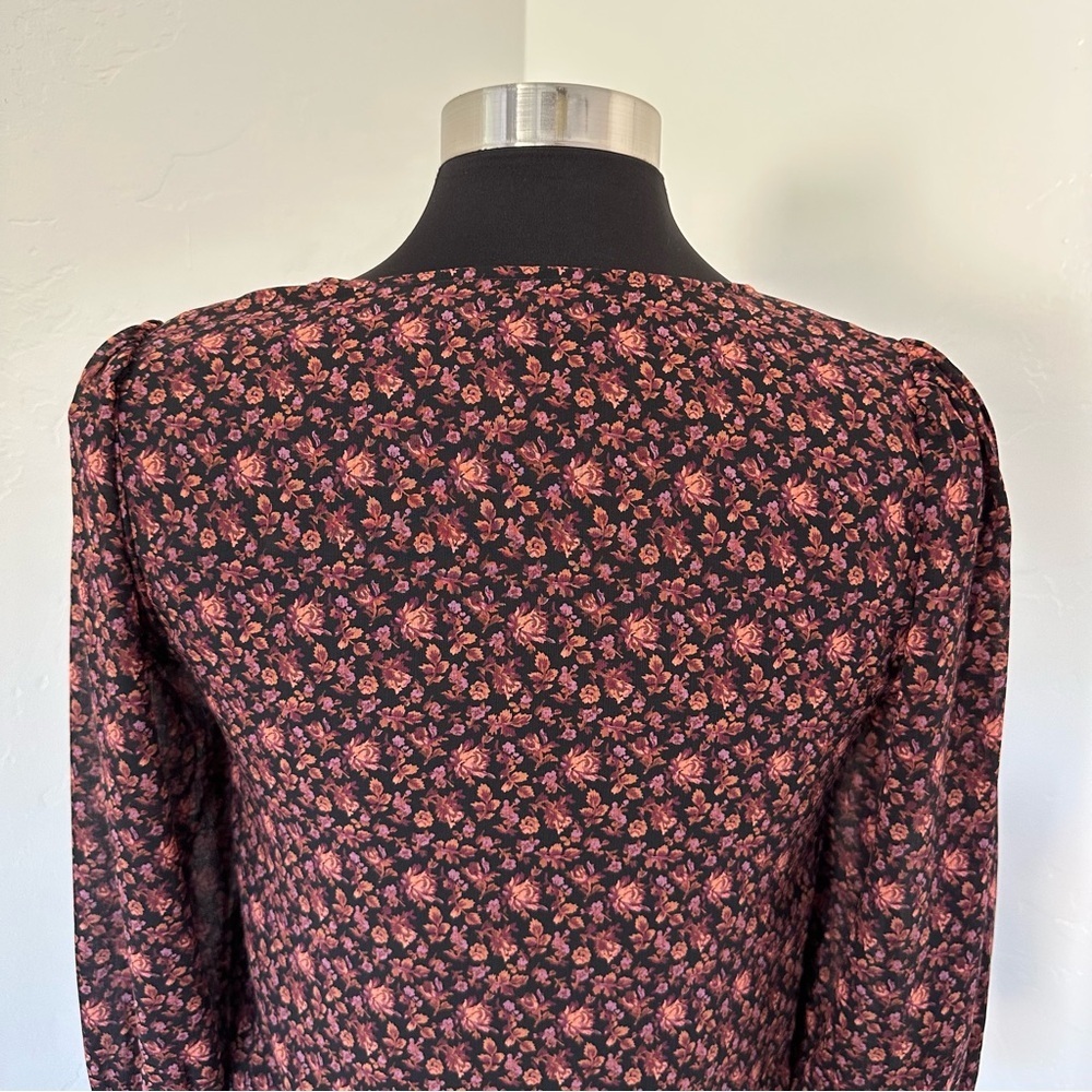 Madewell Georgette Smocked Cuff Button Front Top In Orchid Floral Blouse Size 2 - Picture 11 of 14